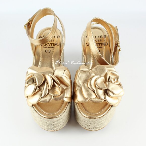 NEW Valentino Garavani Atelier 03 Rose Metallic Leather Espadrilles Sandals - Picture 8 of 16